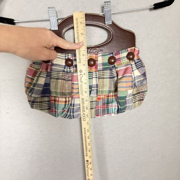 Vintage Tommy Hilfiger Madras Plaid Handbag With Brown Buttons & Magnetic Handle - Picture 6 of 7